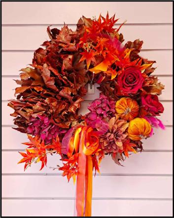 Dried Oak Leaf Wreath with Silk Florals