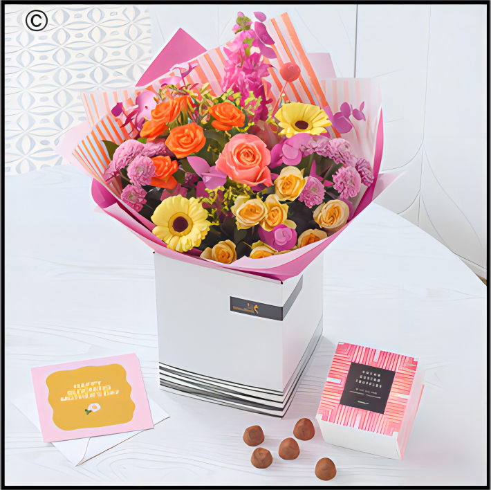 Pastel Mother's Bouquet with Chocolates and Card