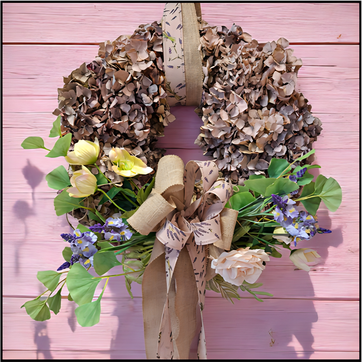 Dried Hydrangea Wreath with Silk Floral Spray NEW!