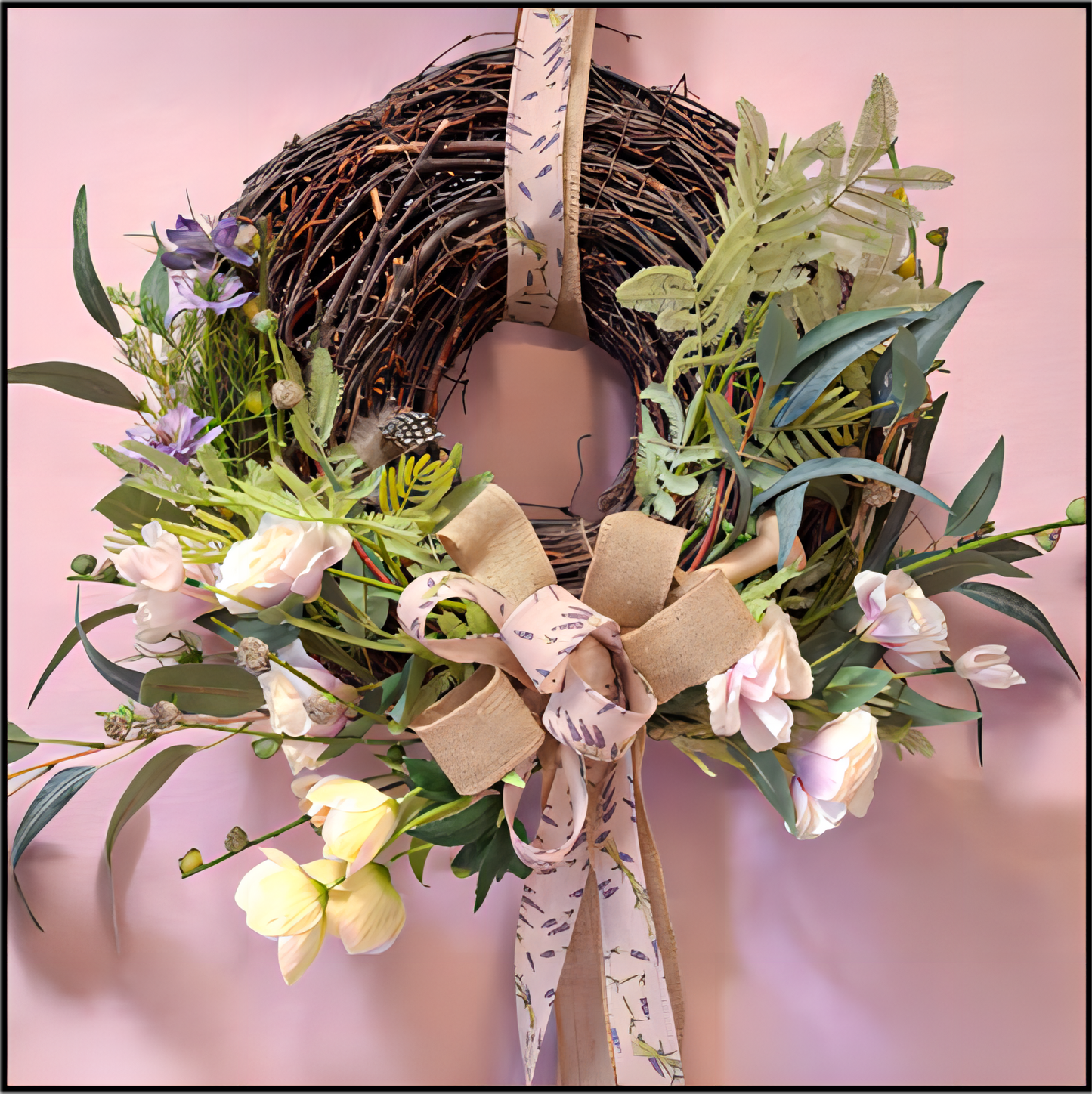 Large Birch Base Wreath with Lavender and Green Silk NEW!