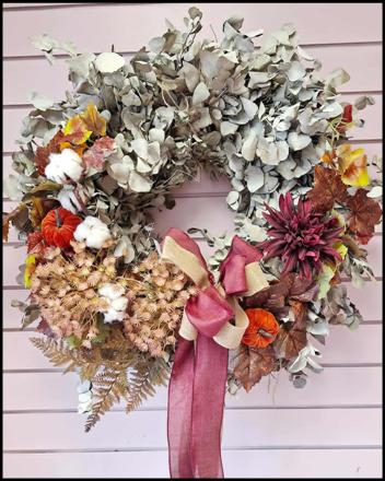 Large Dried Eucalyptus Wreath with Silk Florals